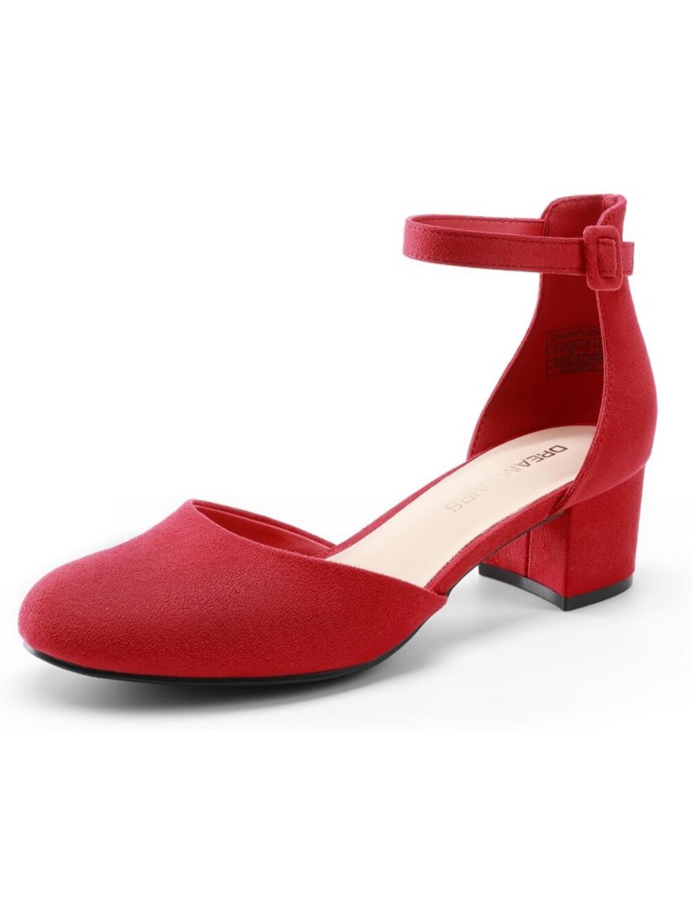 Women's Red Closed Round Toe Ankle Strap Low Chunky Block Heel Dress Pumps Shoes